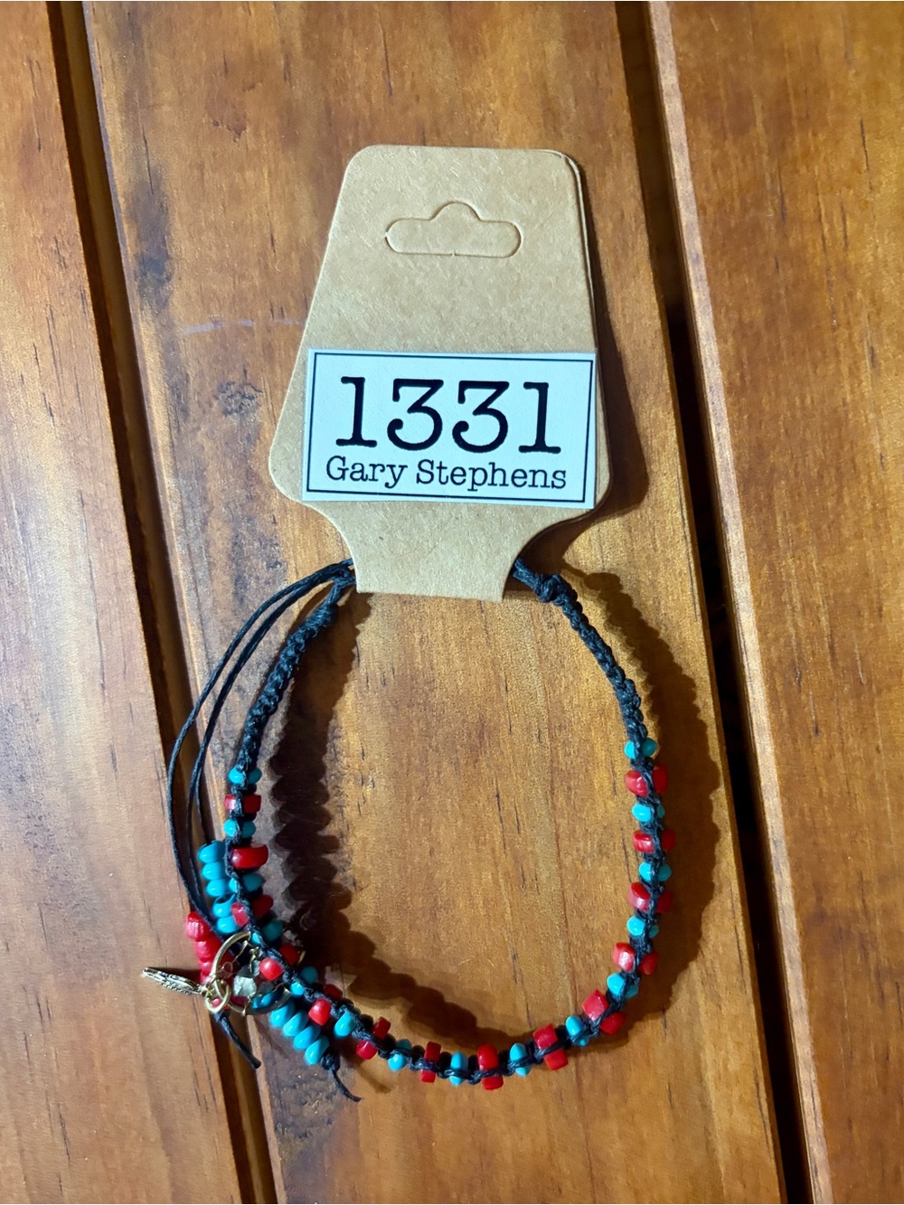 NWT 1331 Gary Stephens Beaded Macrame Bracelet - Turquoise Trade Beads Red Coral